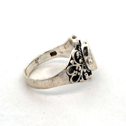 925 Sterling Silver Vintage Designer SE Scroll Oval Pillbox Poison Ring