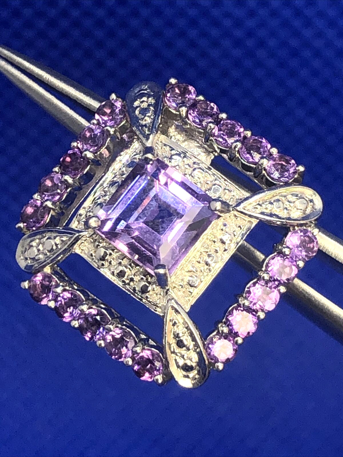 Purple Amethyst 925 Sterling Silver Square Statement Stud Earrings