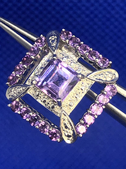 Purple Amethyst 925 Sterling Silver Square Statement Stud Earrings