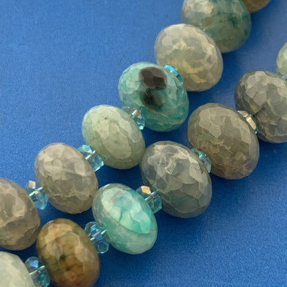 Artisan 925 Sterling Silver Agate Chalcedony Quartz Bead Necklace Earrings Set