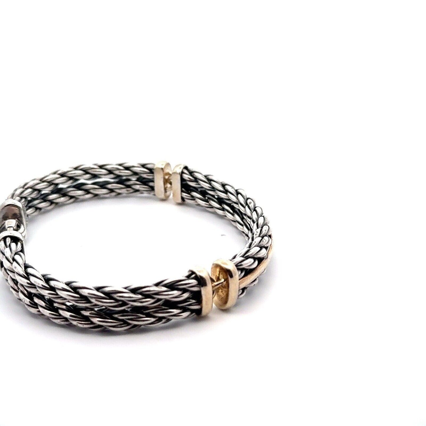 David Yurman 925 Sterling Silver 18K Yellow Gold Cable Bar Chain Cuff Bracelet