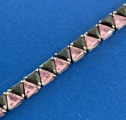 Designer UTC Pink Cubic Zirconia Black Onyx 925 Sterling Silver Tennis Bracelet