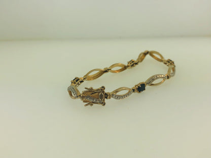 Estate Sterling Silver 925 Vermeil Oval Sapphire Station Tennis Bracelet