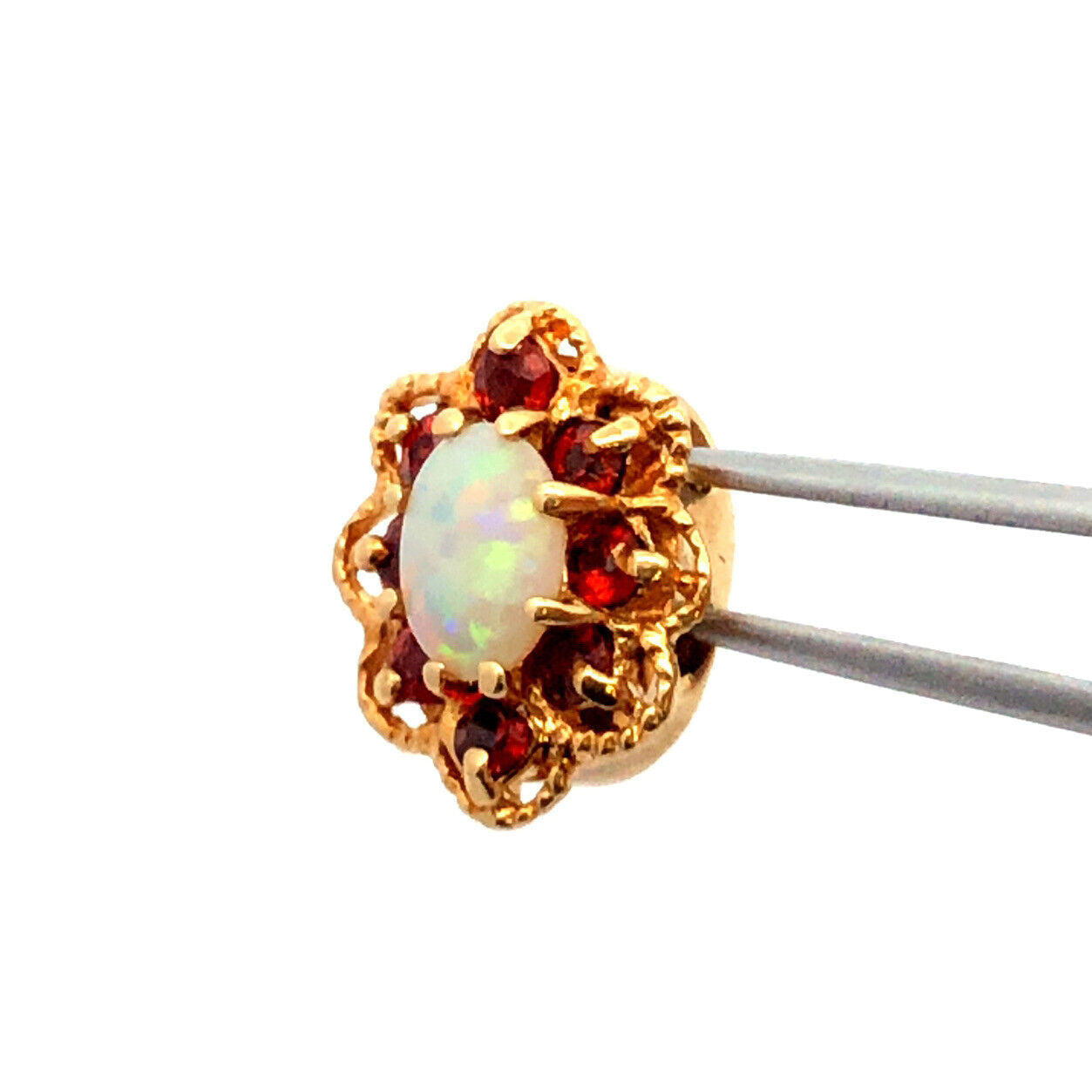 Designer KLJCI 14K Yellow Gold Oval Opal Garnet Slide Bracelet Charm