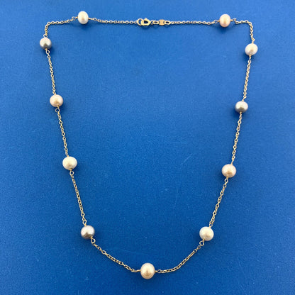 Gorgeous 14k Yellow Gold Gray White Cream Pearl 16" Chain Necklace
