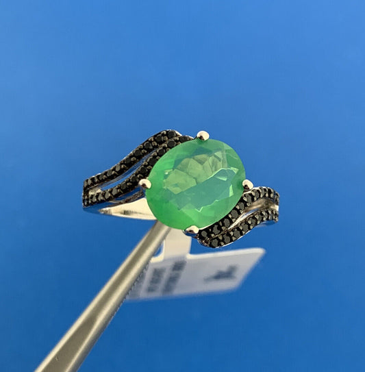 JTV.Com Designer 925 Sterling Silver Blue Opal Black Spinel Ring New With Tags