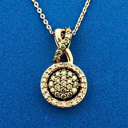 Designer 14K Rose Gold Champagne White Diamond Infinity Eternity Circle Necklace