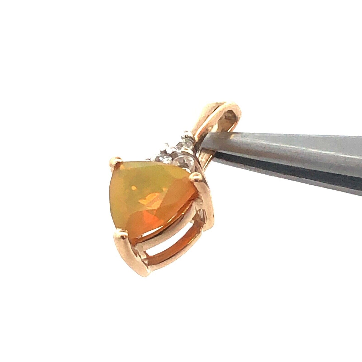 Designer TGGC 10K Yellow Gold Trillion Mexican Opal White Topaz Petite Pendant