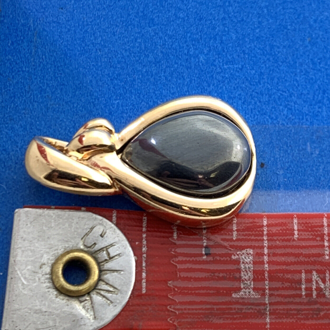 Designer Vermeil 925 Sterling Silver Hematite Modernist Teardrop Pendant