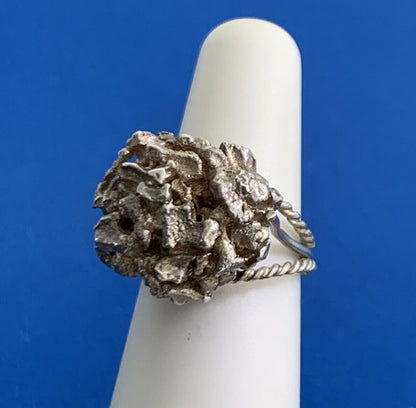 Artisan 925 Sterling Silver Nugget Flower Cluster Statement Dome Size 5.5 Ring