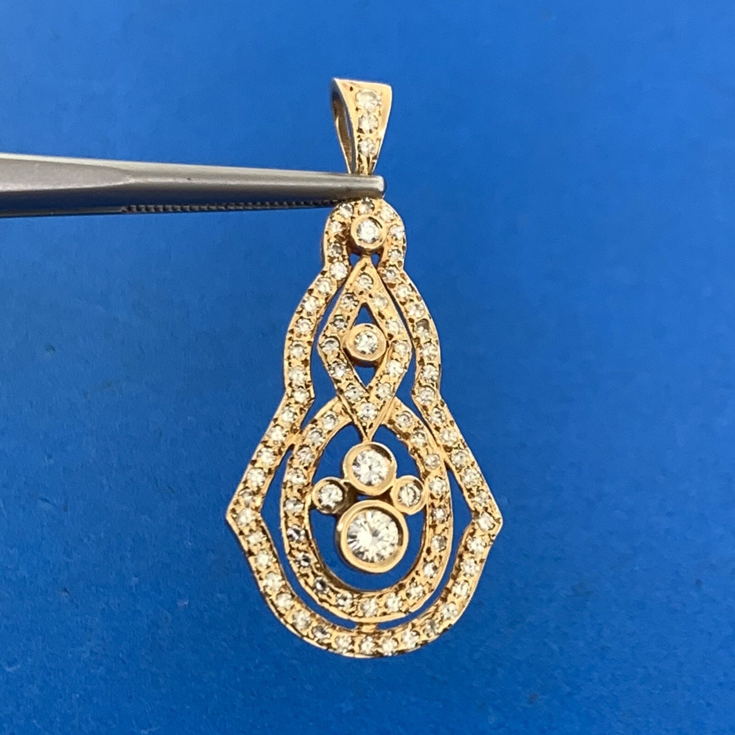 Designer 14K Yellow Gold Diamond Cluster Infinity Statement Anniversary Pendant