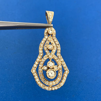 Designer 14K Yellow Gold Diamond Cluster Infinity Statement Anniversary Pendant