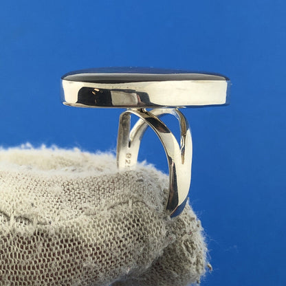 Designer LS Sterling Silver 925 Abalone Modernist Statement Cocktail Ring