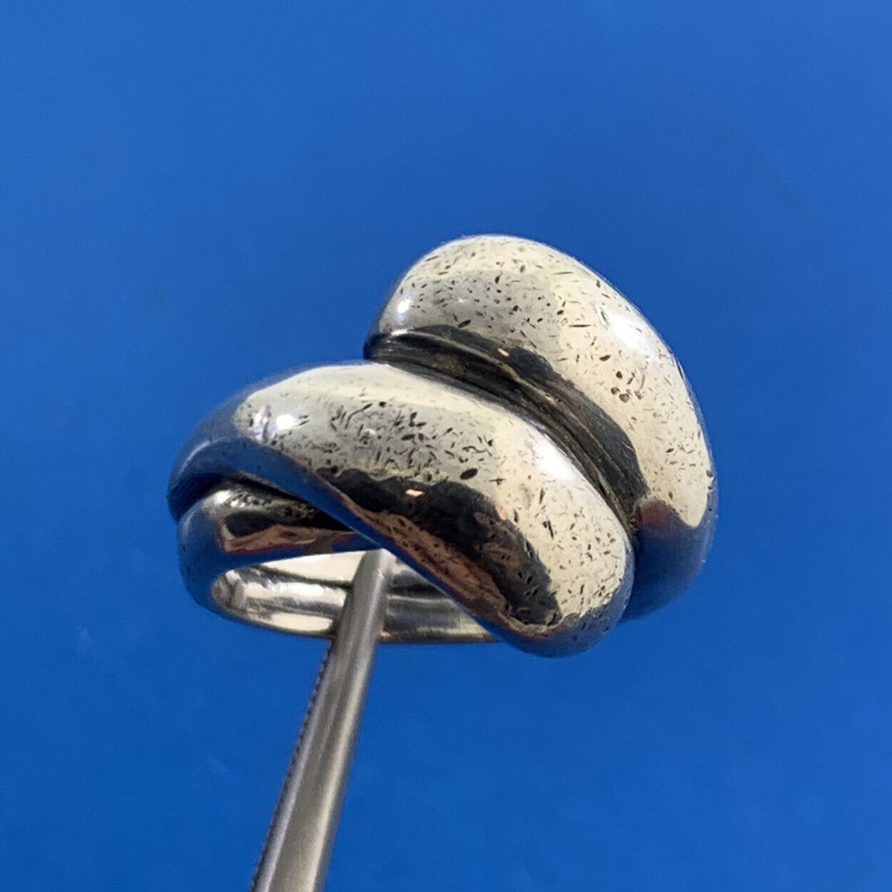 Modernist 925 Sterling Silver Statement Size 6 Bypass Dome Ring