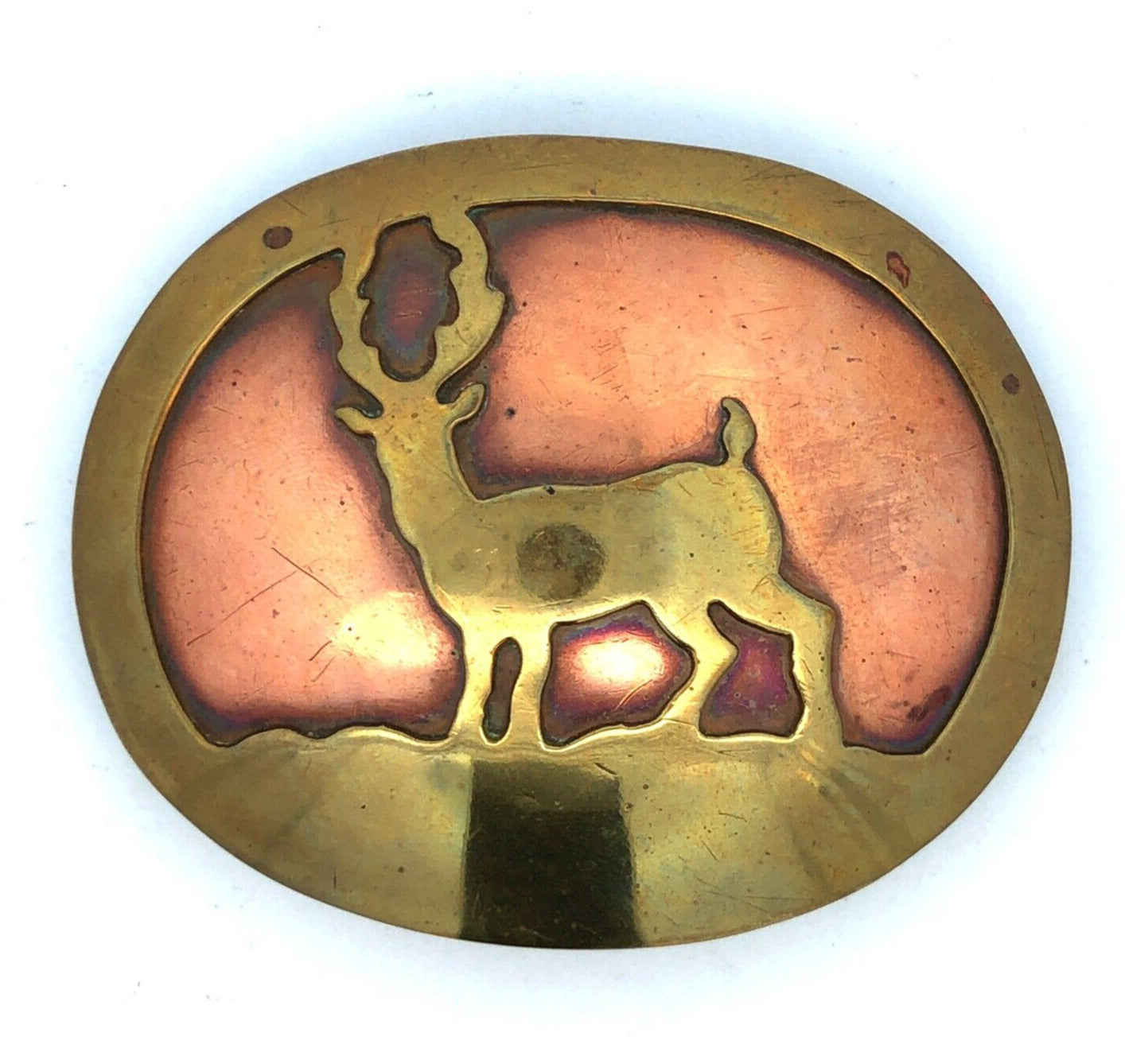 Designers Jacobson & Shimoda Copper Brass Deer Buch Huntsman Oval Belt Buckle
