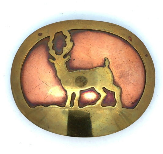 Designers Jacobson & Shimoda Copper Brass Deer Buch Huntsman Oval Belt Buckle