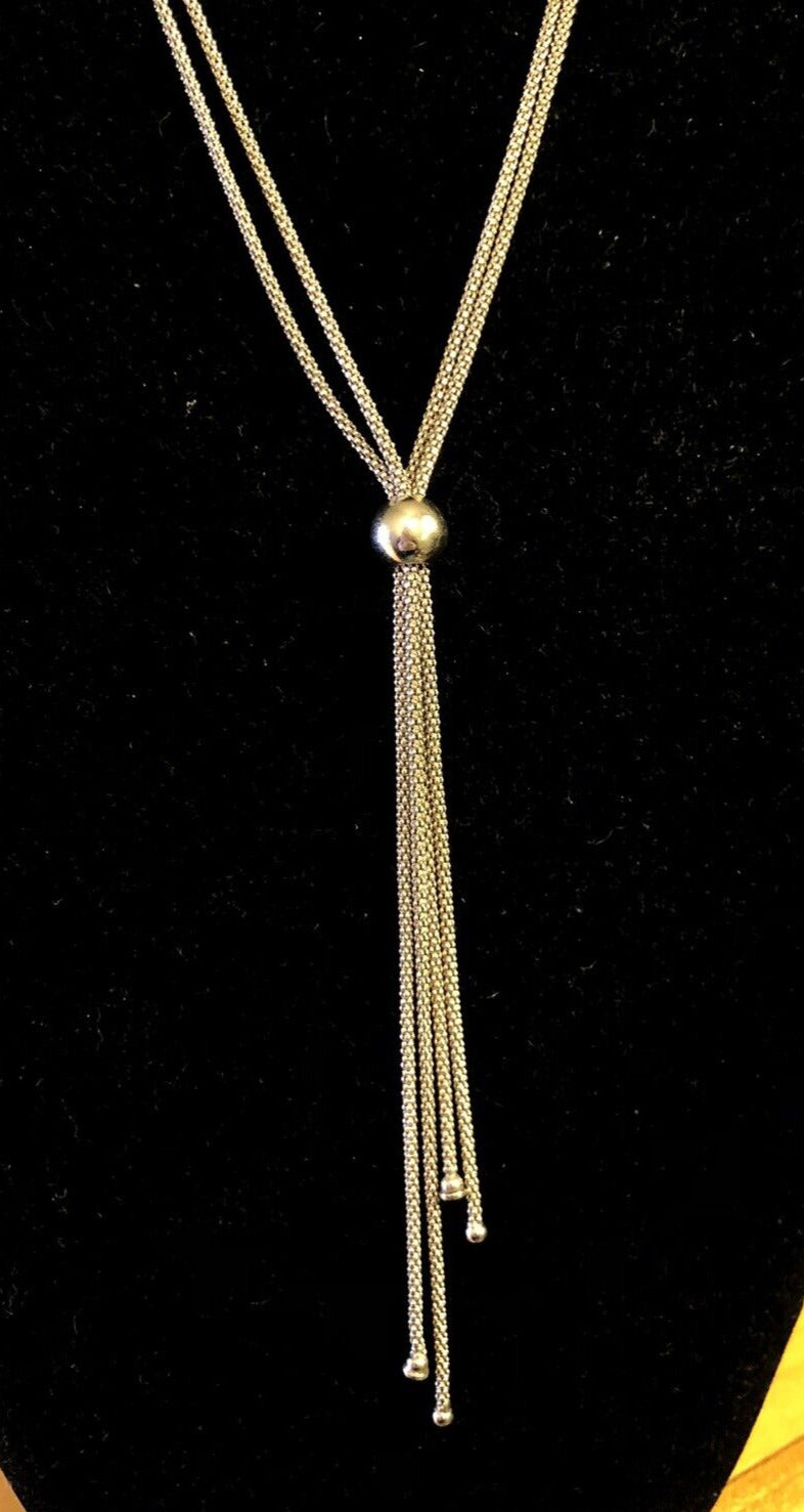Designer Italy 925 Sterling Silver Double Strand Lariat Popcorn Chain Necklace