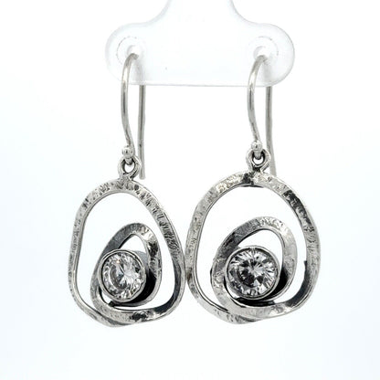 Designer Israel 925 Sterling Silver Cubic Zirconia Crop Circle Dangle Earrings