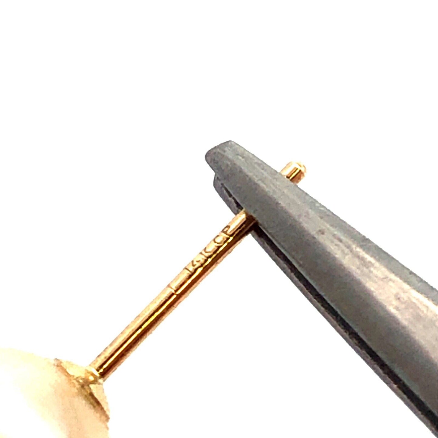 Designer CP 14K Yellow Gold Round White Pearl Solitaire Stud Earrings