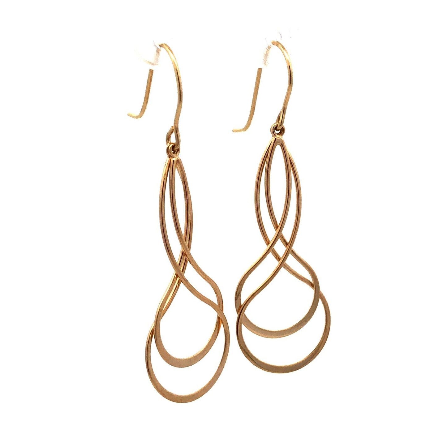 14K Yellow Gold Swirl Modernist Hook Dangle Earrings