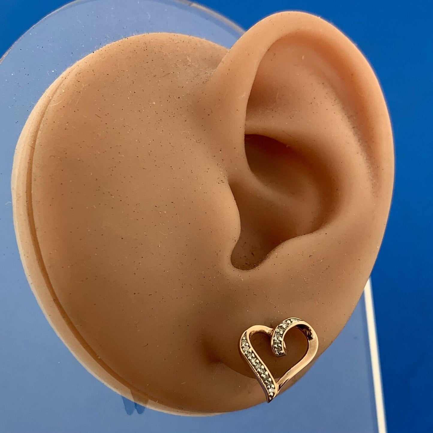 Designer 10K Rose Gold Diamond Open Heart Stud Earrings