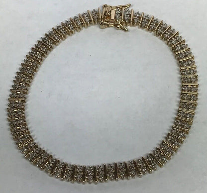 Vintage Sterling Silver 925 Vermeil Diamond Illusion Link Tennis Bracelet S184
