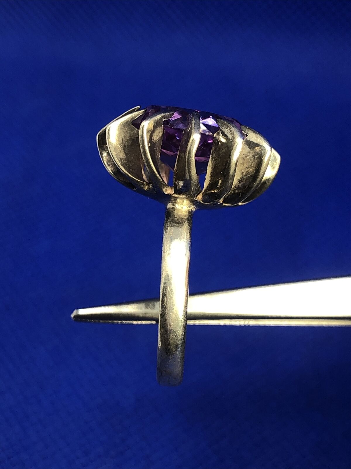 Taxco Mexico 925 Sterling Silver Round Purple Sapphire Cocktail Ring