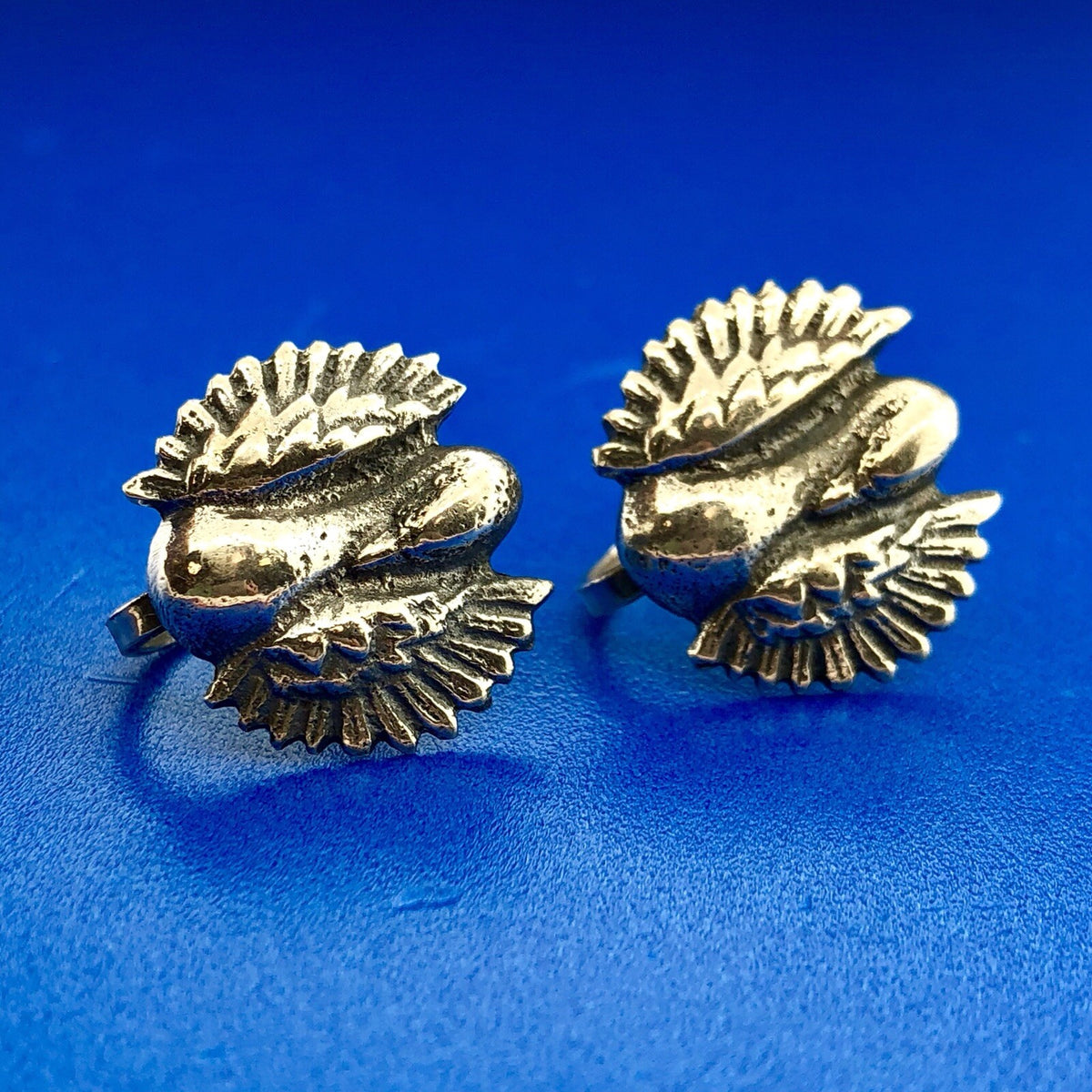 Art Deco Art Nouveau Artisan 925 Sterling Silver Swan Screw Back Earrings