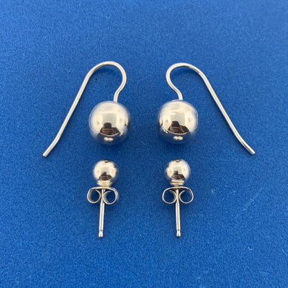 Designer 925 Sterling Silver Ball Bead Earring 2 Pair Set New With Tag