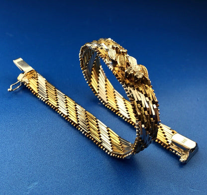 Vintage Sterling Silver 925 Diamond Two Tone Textured Weave Link Bracelet