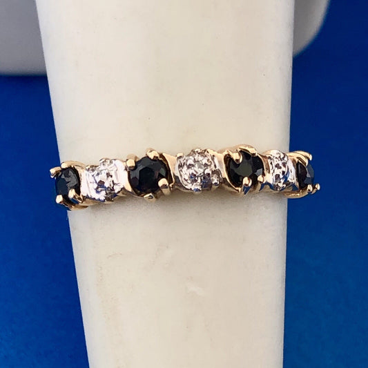 Retro 10K Yellow White Gold Sapphire Diamond Stackable Anniversary Band Ring