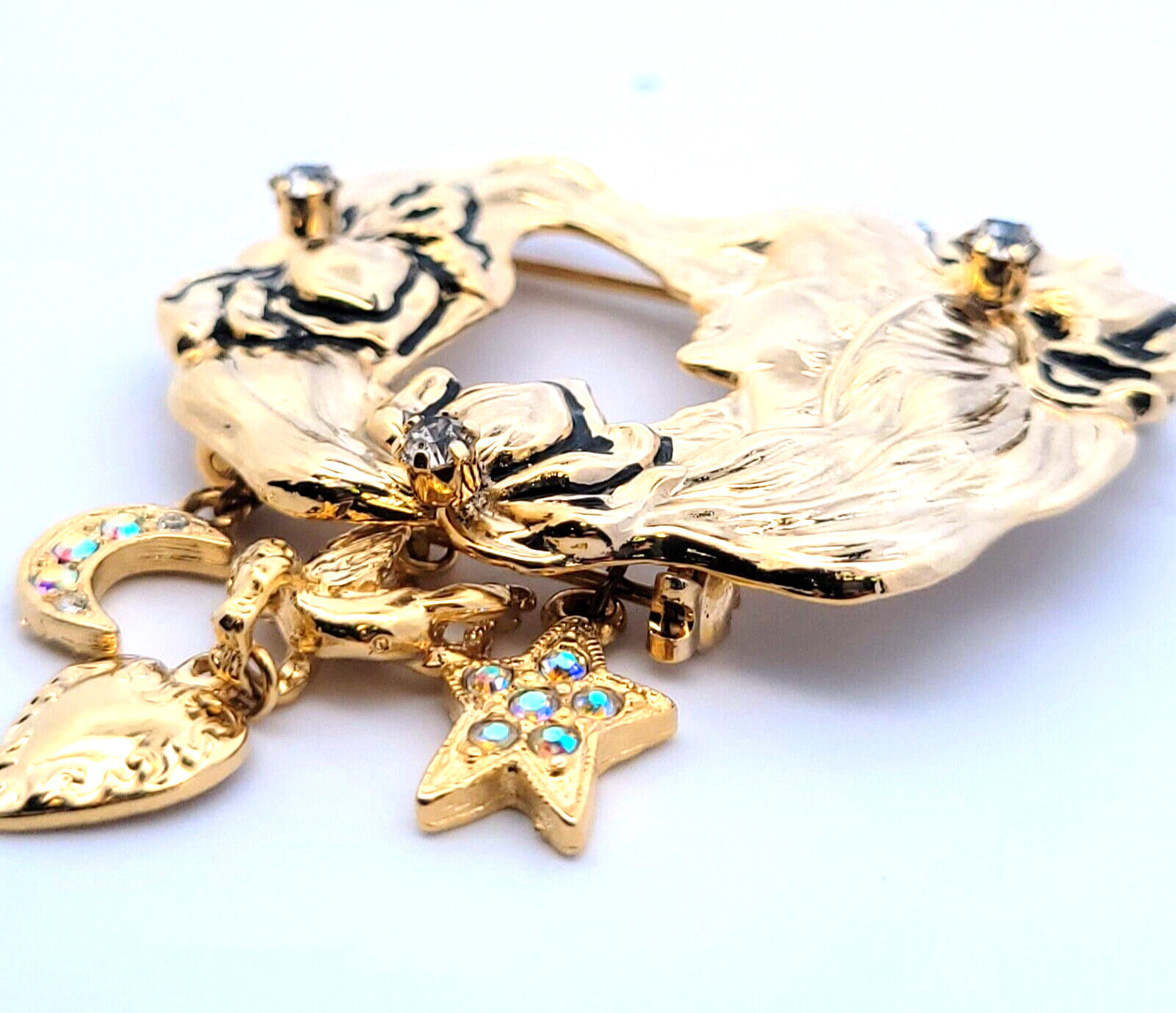 Vintage Kirk's Folly "Mother's Pin" CZ Studded Star/Moon/Cherub Charm Brooch