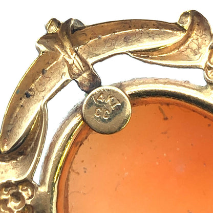 Vintage Designer 14K Yellow Gold Oval Carved Cameo Pendant Brooch
