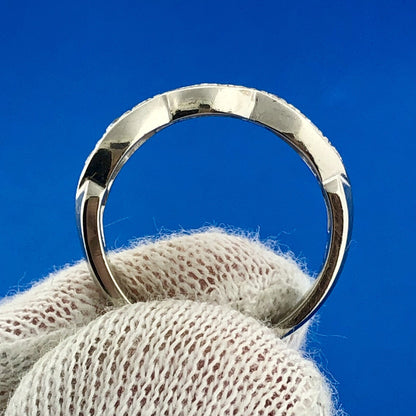 Mid Century 14K White Gold Diamond Modernist Entwined Wave Wedding Band Ring