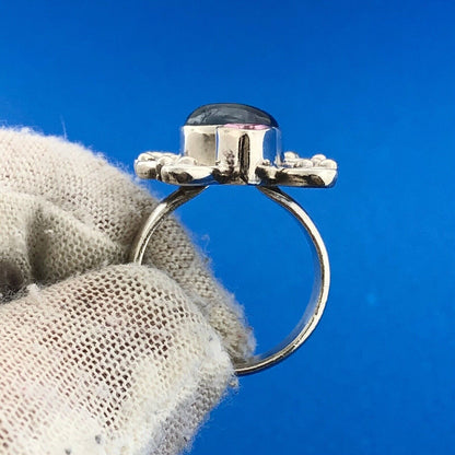 Lovely Sterling Silver 925 Blue Quartz Pink Crystal Floral Finger Ring Size 6.75