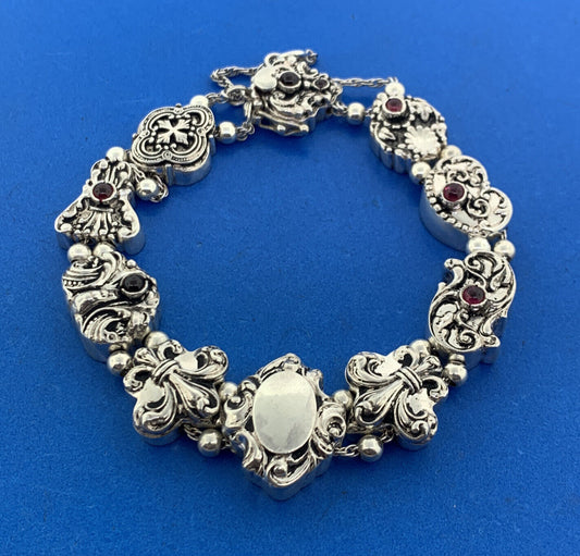Shavarsh K 925 Sterling Silver Amethyst Floral Scroll Ten Charm Bracelet