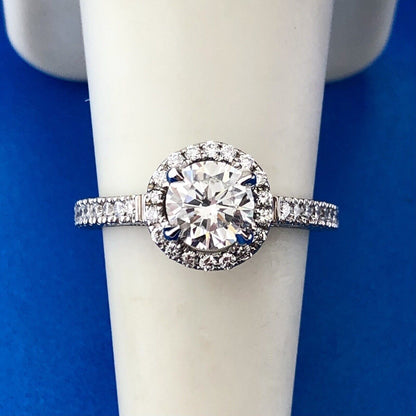 Designer 14K White Gold Round Diamond Solitaire W Halo Accents 2 Ring Bridal Set