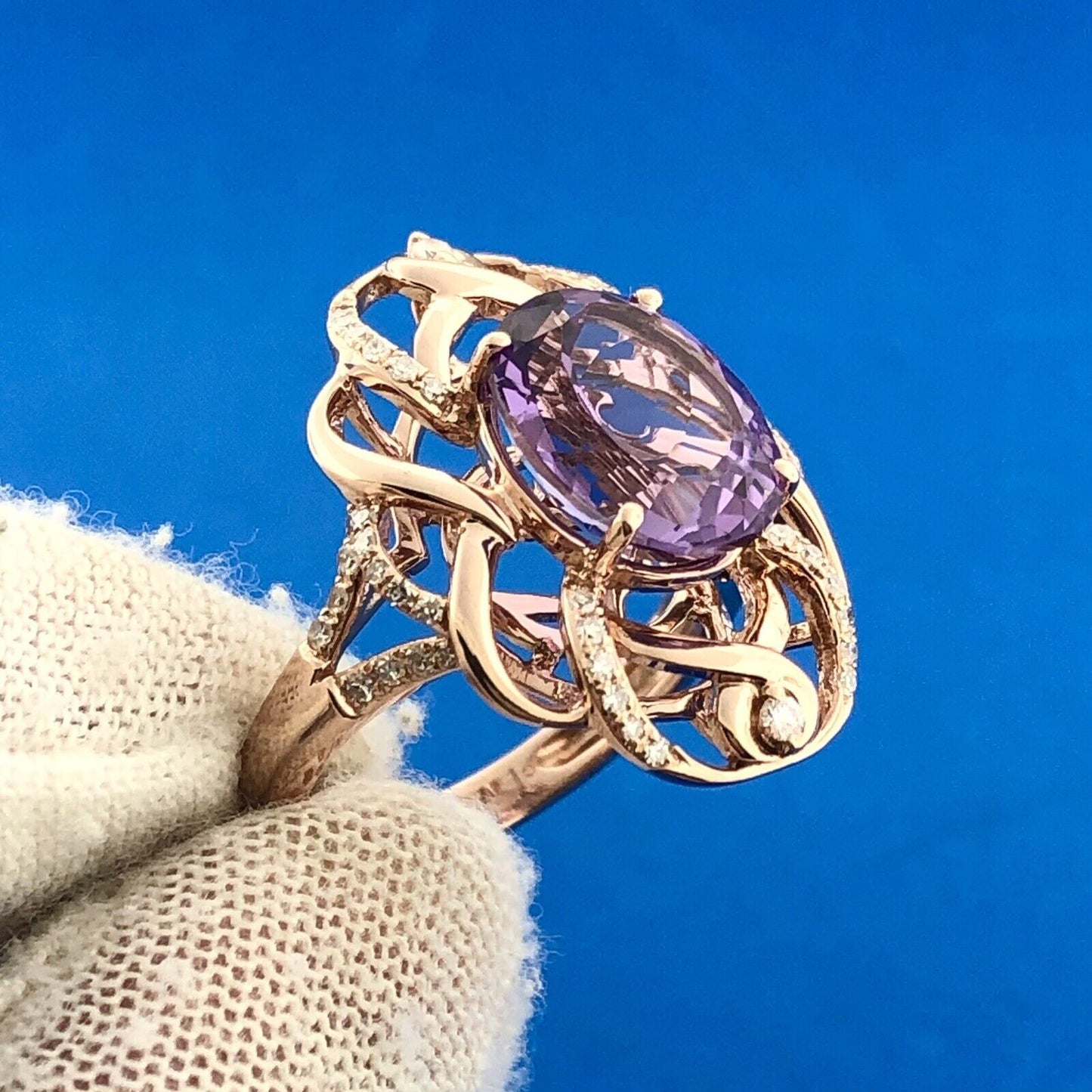 EFFY 14K Rose Gold Amethyst Diamond Accent February Anniversary Statement Ring