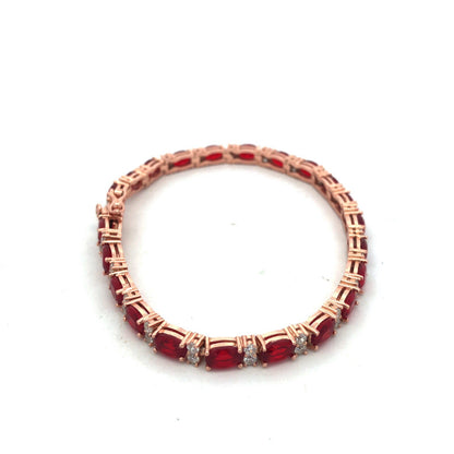 Designer SGJ Rose Tone Sterling Silver Red White Cubic Zirconia Tennis Bracelet