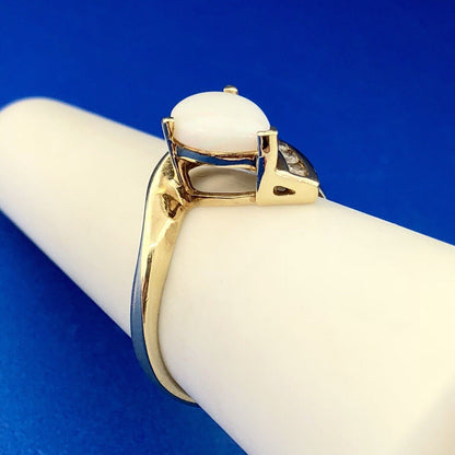 Designer 10K Yellow Gold Opal Diamond Modernist Bypass October Occasion Ring