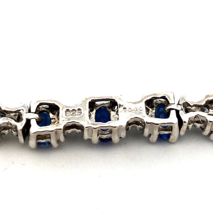 Designer TGGC 925 Sterling Silver Oval Sapphire Round CZ Accent Tennis Bracelet
