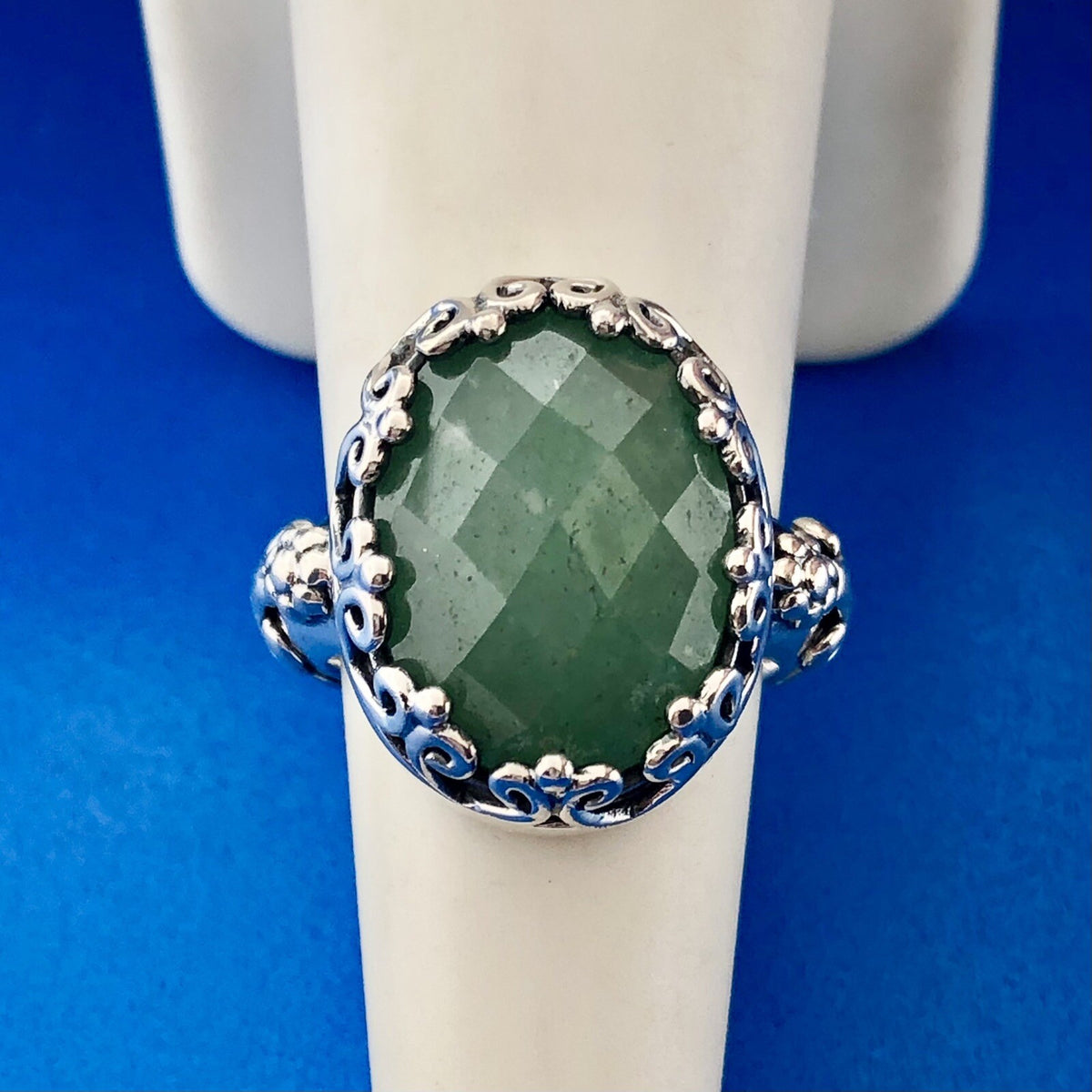 Designer D Paulus Sterling Silver Faceted Chrysoprase Statement Cocktail Ring