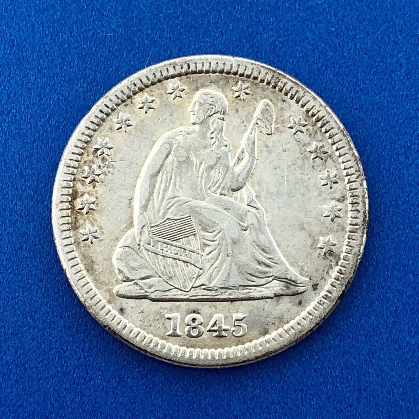 1845 P Seated Liberty Silver Quarter Dollar $.25 25c Philadelphia AU Details