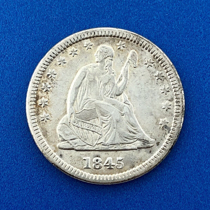 1845 P Seated Liberty Silver Quarter Dollar $.25 25c Philadelphia AU Details