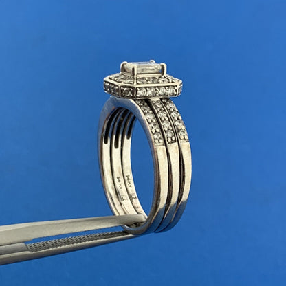 Designer 14K White Gold Diamond Solitaire Halo Accented 3 Band Engagement Ring