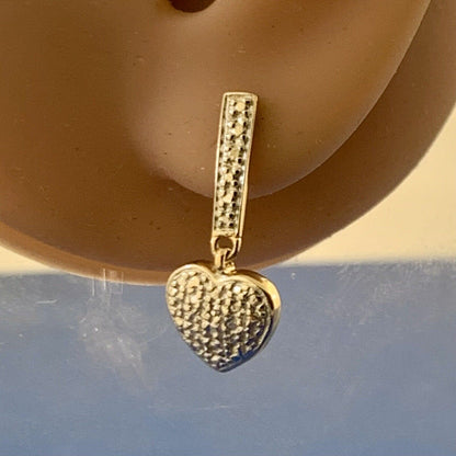 Designer 925 Sterling Silver Vermeil Round Diamond Drop Dangle Heart Earrings