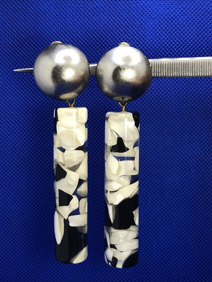 1980's Runway Couture Black & White Floating Lucite Statement Earrings