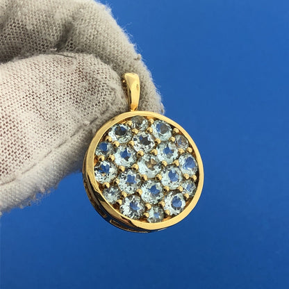 Designer HN Gold Plated Sterling Silver 925 Blue Topaz Circle Pendant Necklace