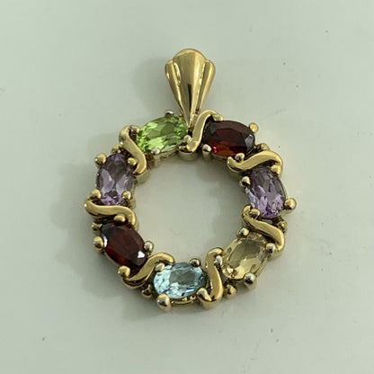 Designer DBJ 925 Sterling Silver Vermeil Mixed Oval Gemstones Wreath Pendant