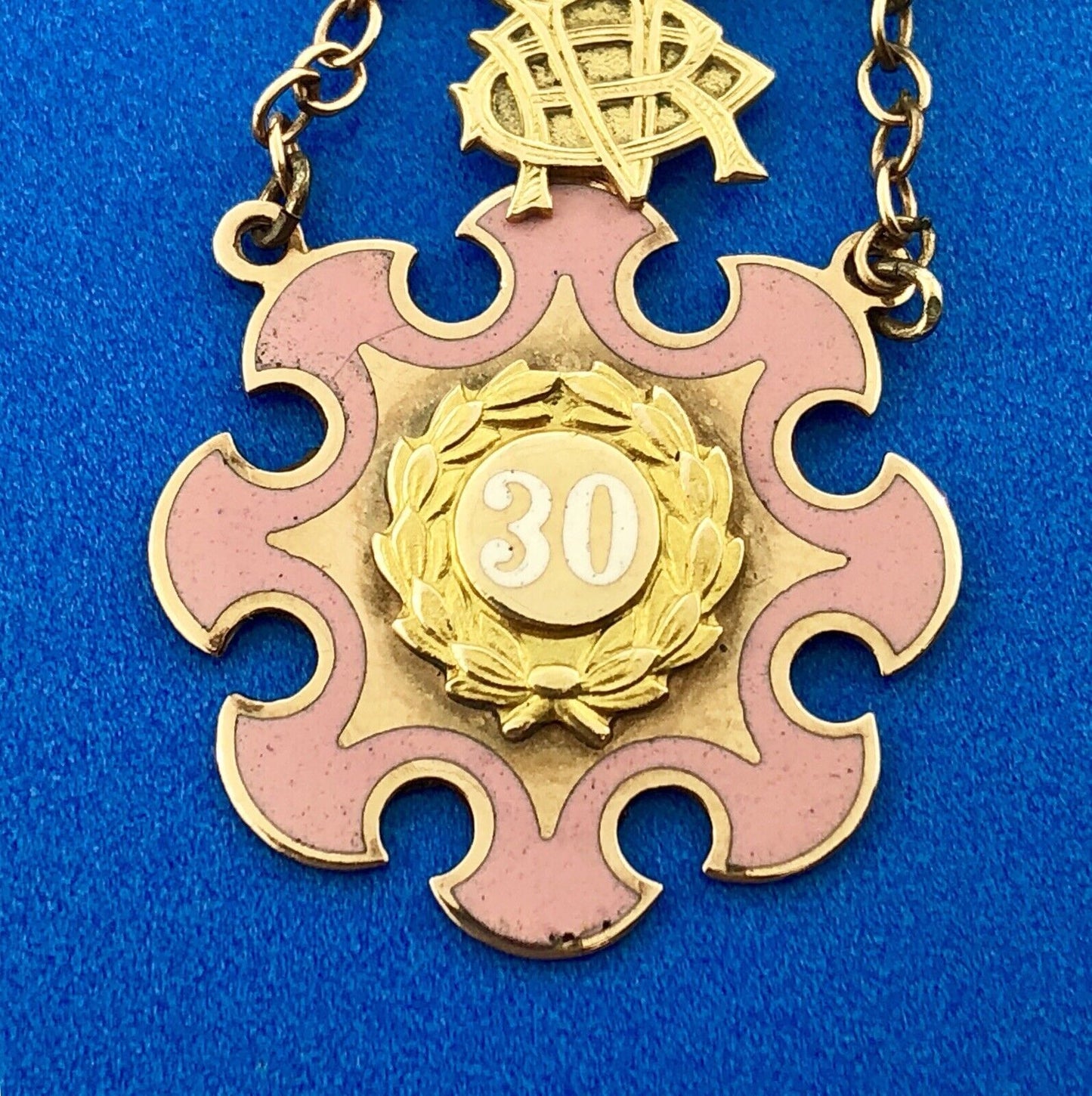 1937 10K Yellow Gold Pink Green Enamel 30 Year Eastern Star Service Award Pin